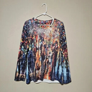 Tesoro Moda Knit Top Women's Size Medium Sequin Artsy  Art To Wear Long Sleeve